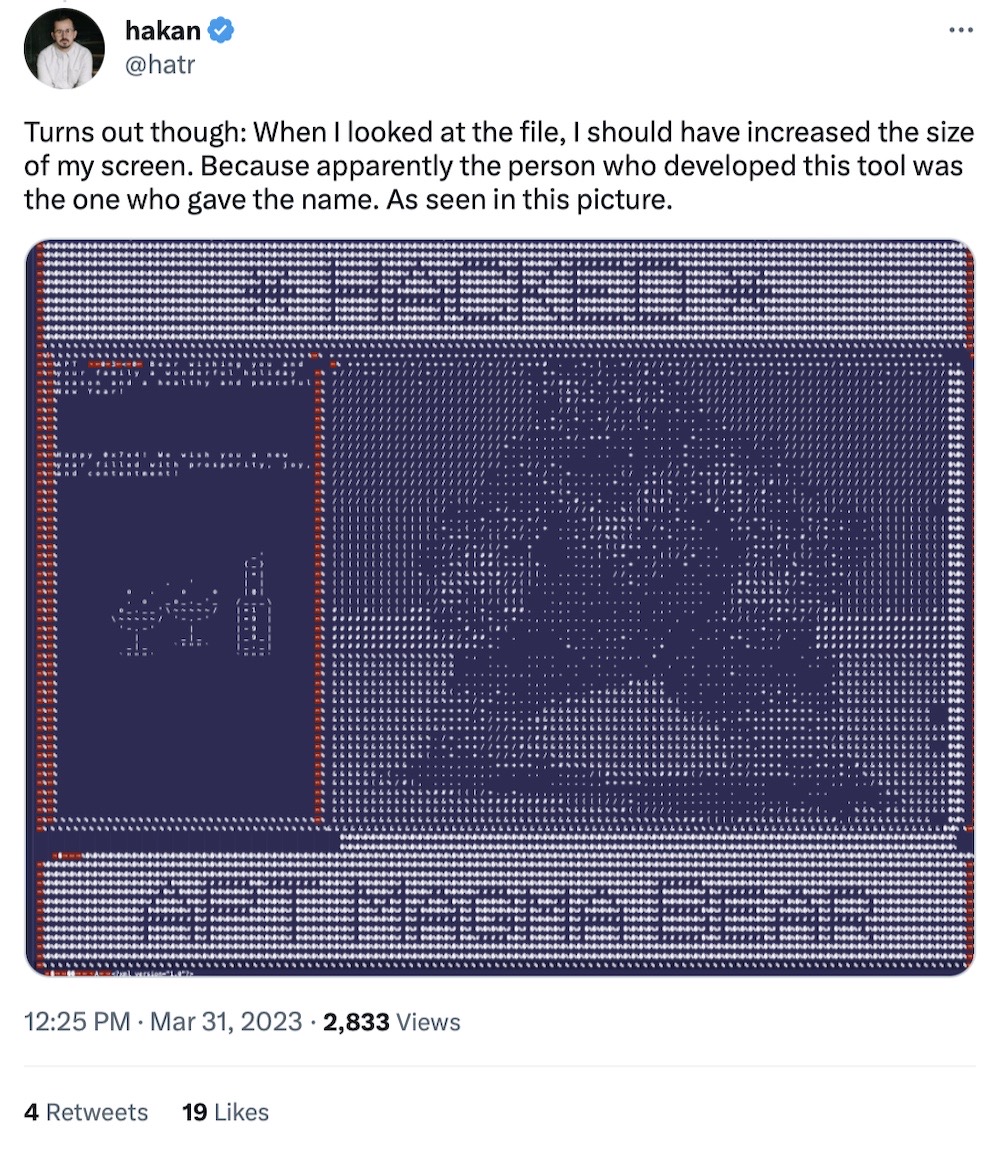 Hakan Tanriverdi tweet with a photo of an ASCII art that spells out "*HACKED* followed by the words "APT MAGMA BEAR"