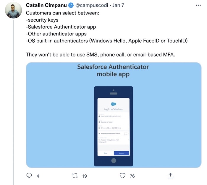 Catalin Cimpanu tweet: "They won't be able to use SMS, phone call, or email-based MFA."