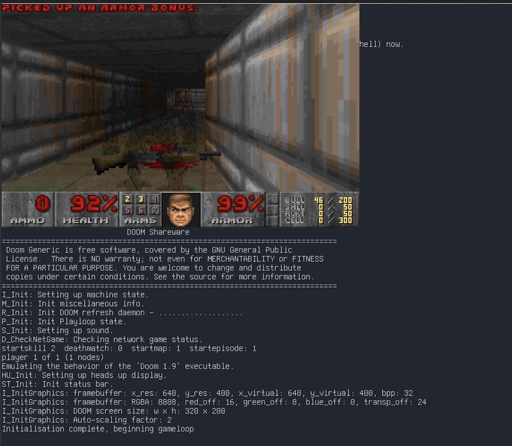 A screenshot of Doom running on a custom operating system called TacOS.