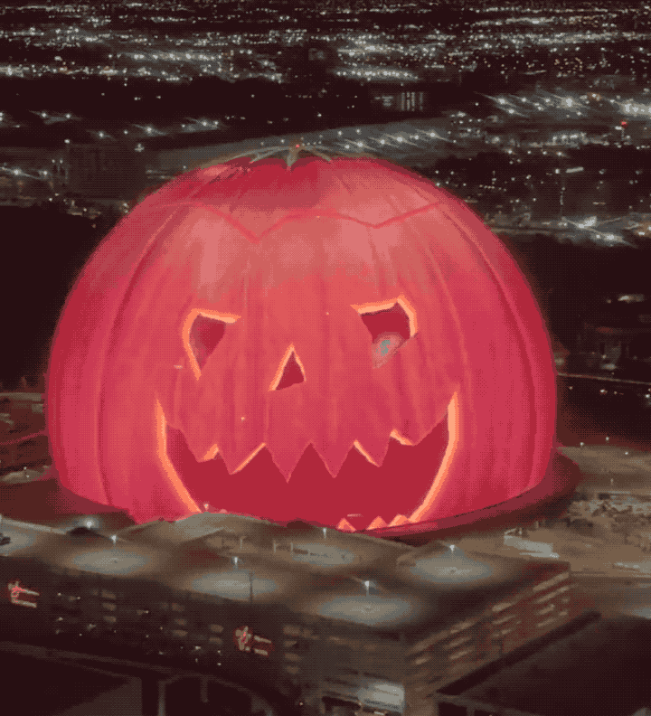 The giant sphere in Las Vegas that's lit up like a huge rotating pumpkin with steam rising out of its eyes. 