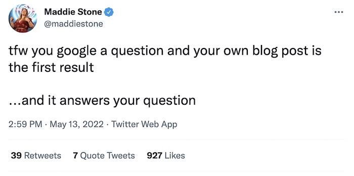 Maddie Stone tweet: "tfw you google a question and your own blog post is the first result...and it answers your question"