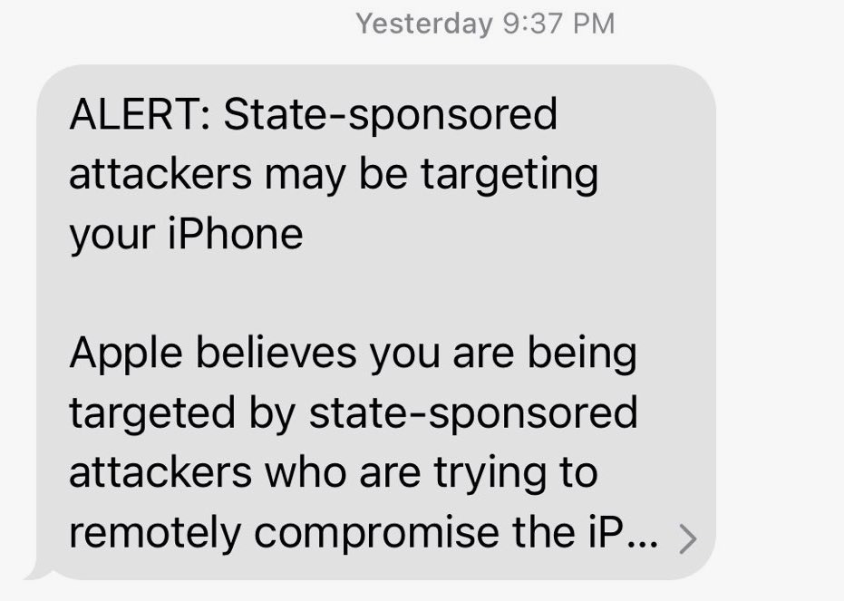 A message from Apple to customers who it believes are targeted by nation-state spyware, it reads: "State-sponsored attackers may be targeting your iPhone."