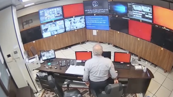 The screens inside the control room of Iran's Evin prison, notorious for human rights violations.