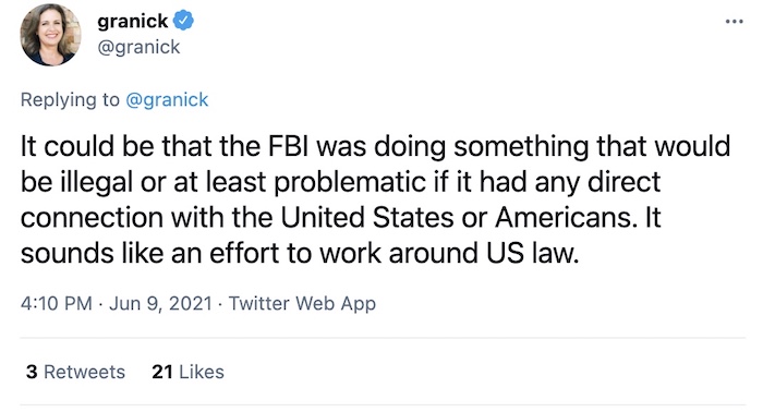Good tweet thread from ACLU's Jennifer Granick on the FBI-Anom operation.