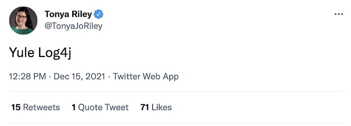 Tonya Riley tweet: "Yule Log4j"