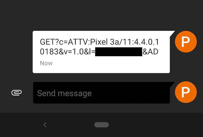 A screenshot of a text message containing Visual Voicemail credentials in plain-text.