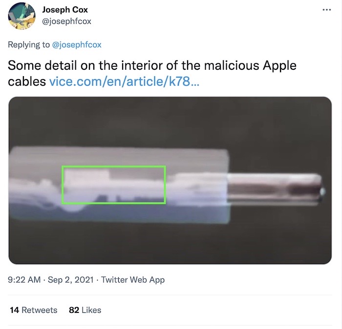 The malicious implant itself takes up around half the length of the plastic shell of the cable.