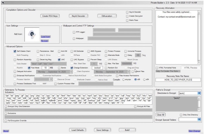 A screenshot of the Thanos ransomware builder. Source in the indictment linked at the source. 