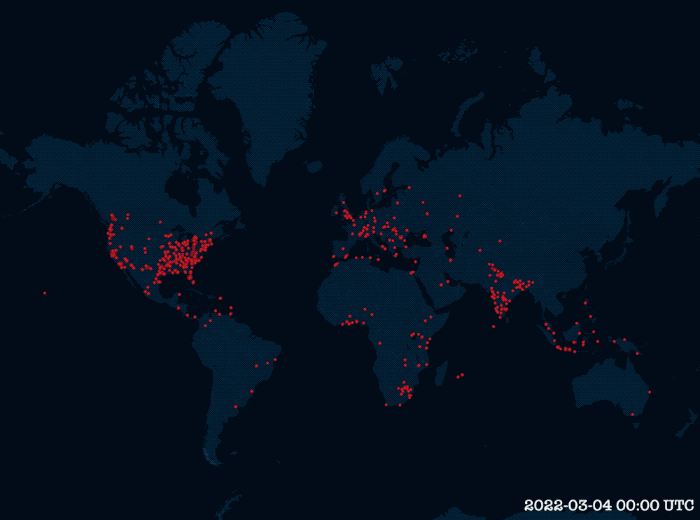 This time lapse shows six weeks of cumulative location data from devices compromised by a fleet of near-identical stalkerware apps, including TheTruthSpy, Copy9 and MxSpy.