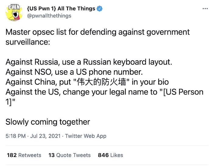 Tweet by Matt Tait: "A master opsec list for defending against government surveillance."