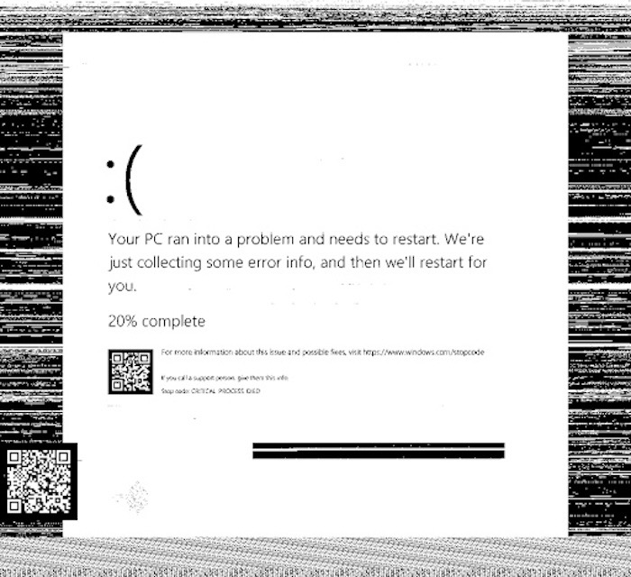 A screenshot of what appears to be a monochrome drawing of a Windows "blue screen of death," written in base64 on the One Million Checkboxes website.