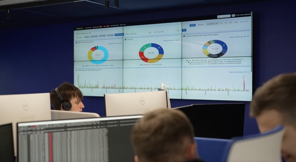 A screenshot from the BBC's report showing a control room in the Ukraine government's cyber control room