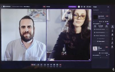 a screenshot showing a Riverside film studio setup, with Zack Whittaker on the left and documentary journalist Daisy Maskell on the right.