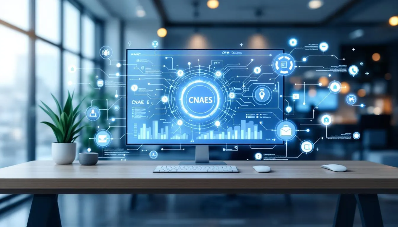 Foto com computador e CNAE de TI.