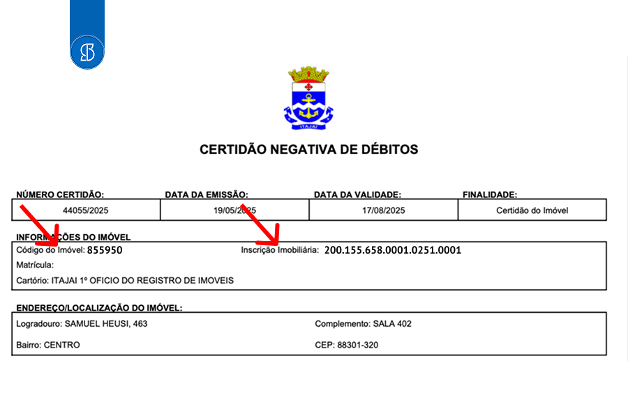 Foto do documento CND da prefeitura de Itajai.