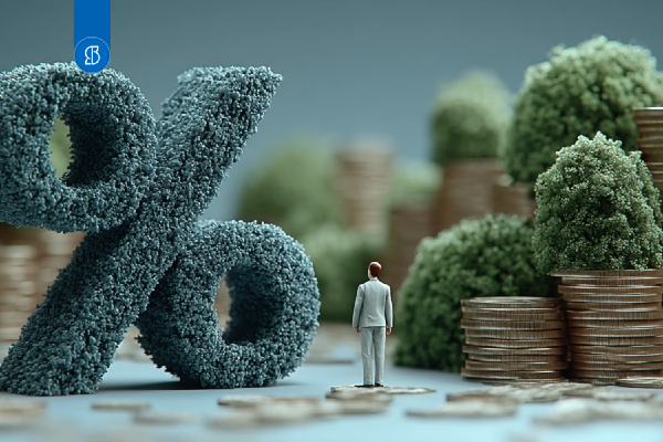 Ilustração de homem verificando o percentual do tesouro direto.