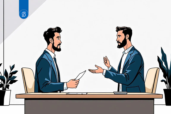 Homens negociando um contrato de mútuo.