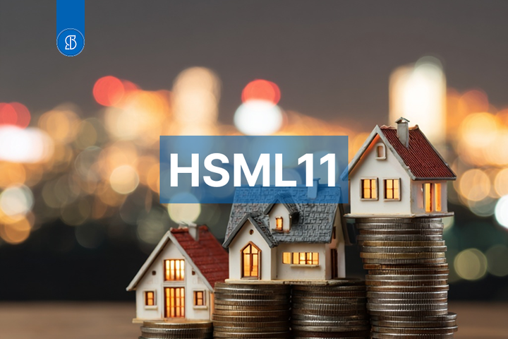 Imagem de Fundo Imobiliário com algumas casas e moedas.