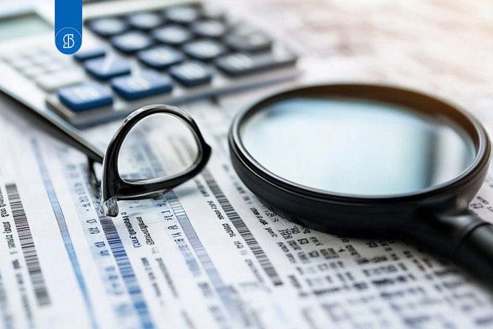 Documento com lupa e óculos na pesquisa Sintegra.