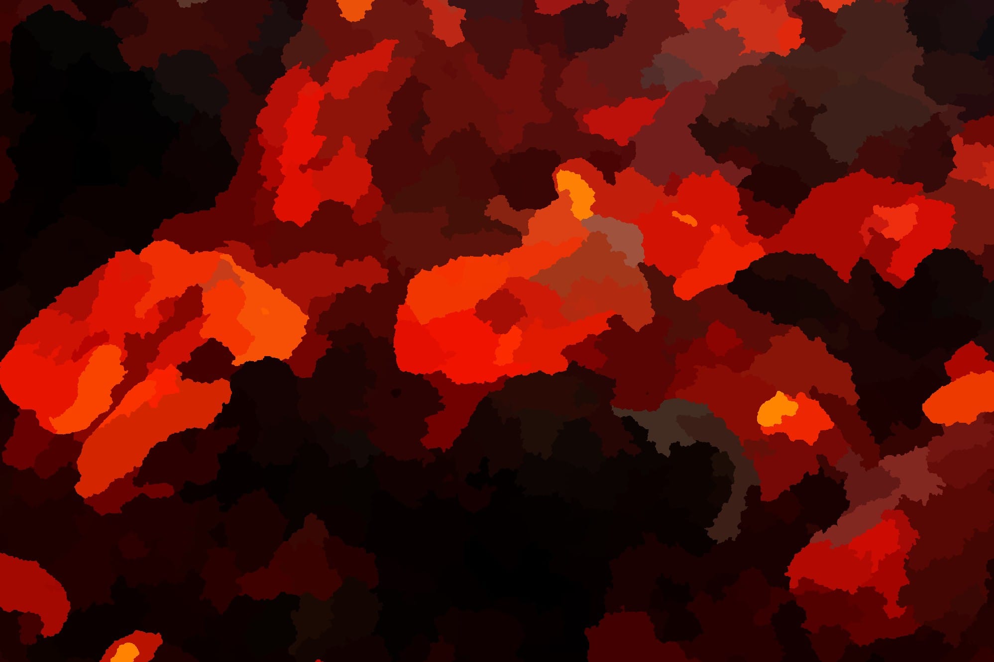 Molten reds and oranges glow, with some black and grey spots
