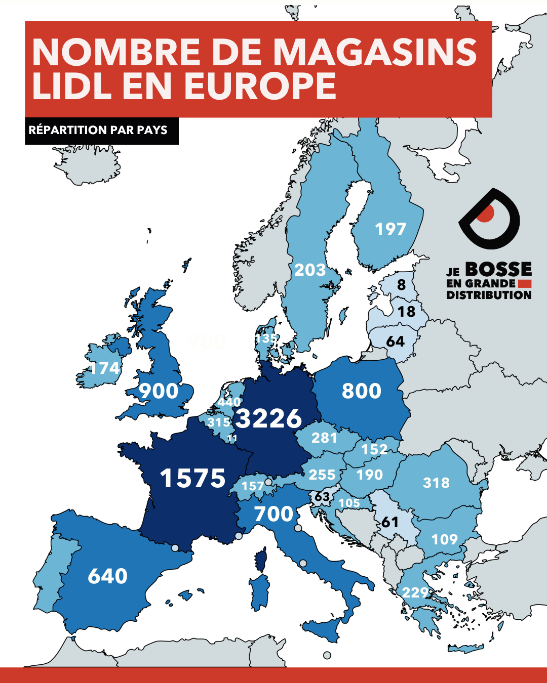 Nombre de magasins Lidl en Europe