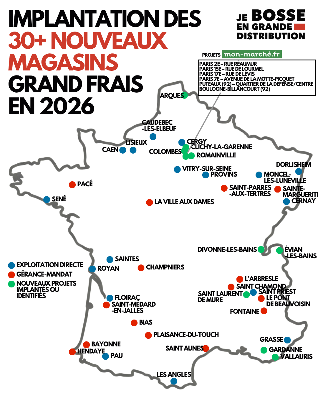 La carte des nouveaux magasins Grand Frais en 2026