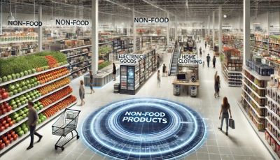 illustration représentant l'avenir des produits non-alimentaires dans les grandes surfaces alimentaires