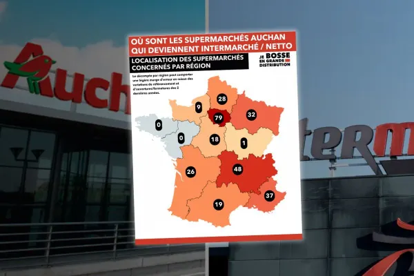 Voici la liste des 294 magasins Auchan qui basculent sous pavillon Intermarché ou Netto