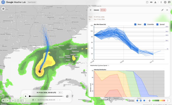 Google's DeepMind-powered Weather Lab hurricane models.
