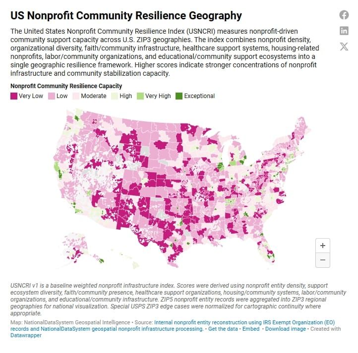 US Nonprofit Community Resilience Geography map