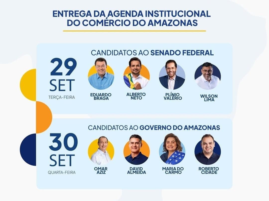 Palco montado no Salão de Eventos da Fecomércio Amazonas com painel azul da Agenda Institucional do Sistema Comércio 2026.