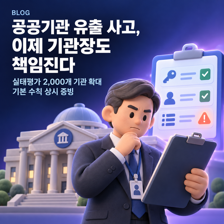 공공기관 유출 사고, 이제 기관장도 책임진다 — 사이버보안 실태평가 2,000개 기관 확대와 '기본 수칙' 상시 증빙