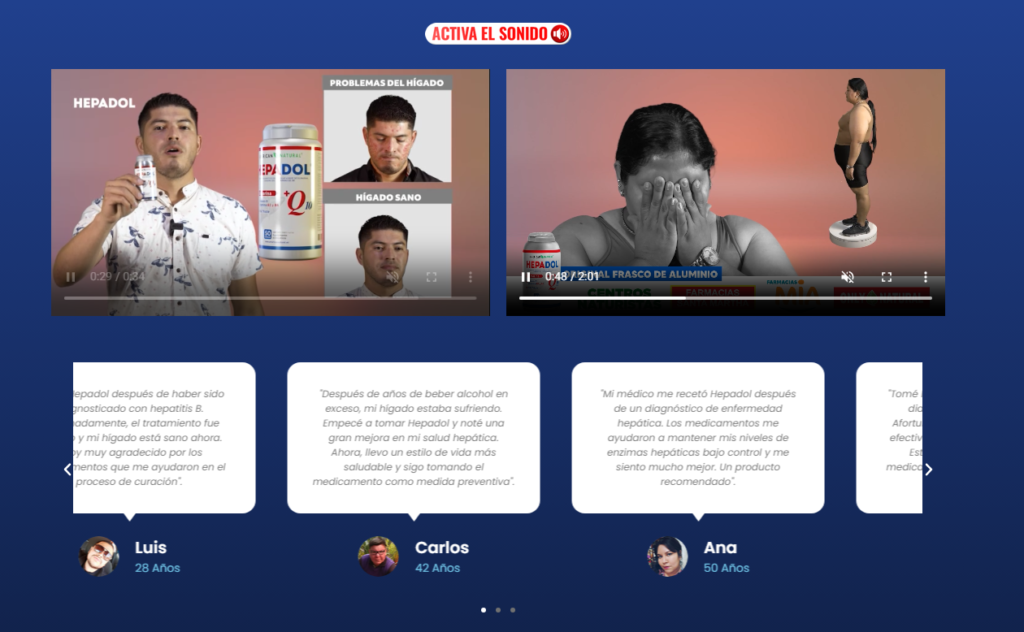 vsl landing page structure example with multiple video reviews and user testimonials