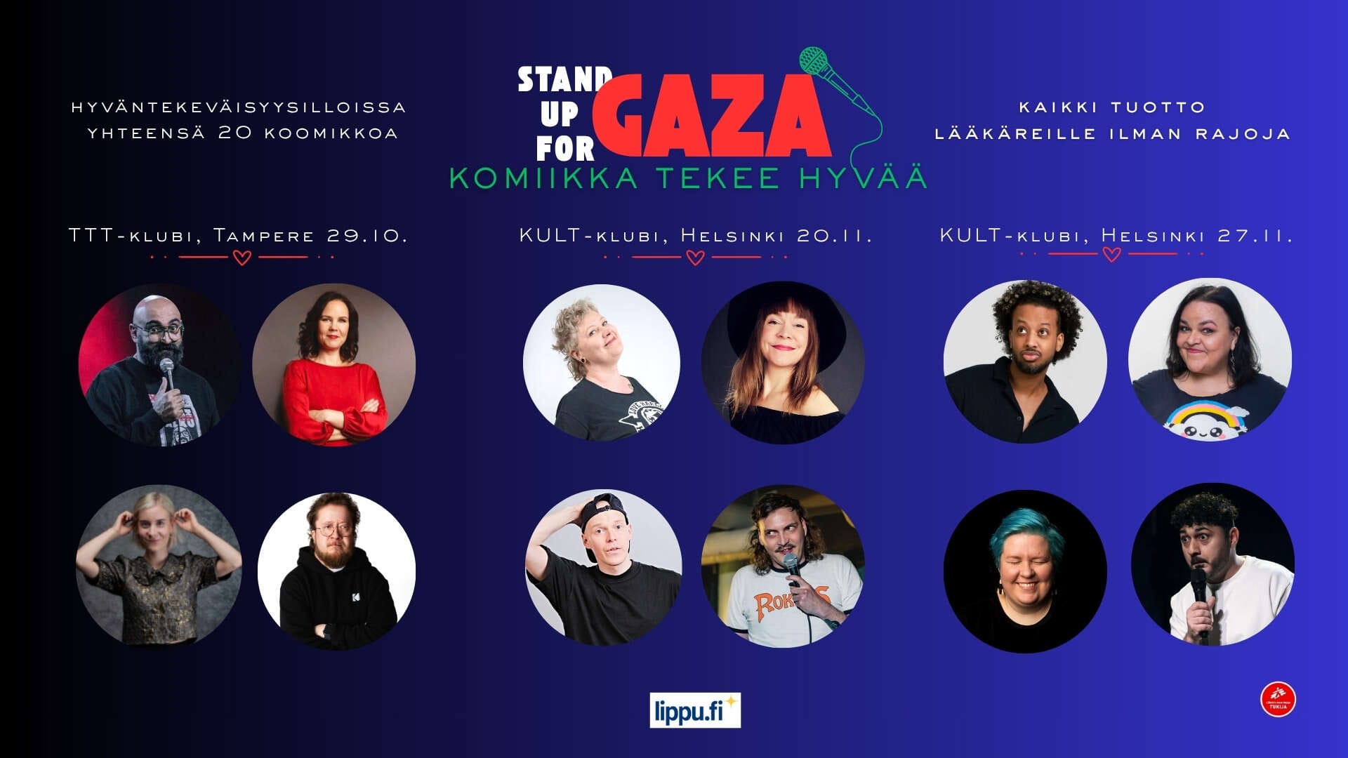 Stand up -koomikot esiintyvät Gazan hyväksi