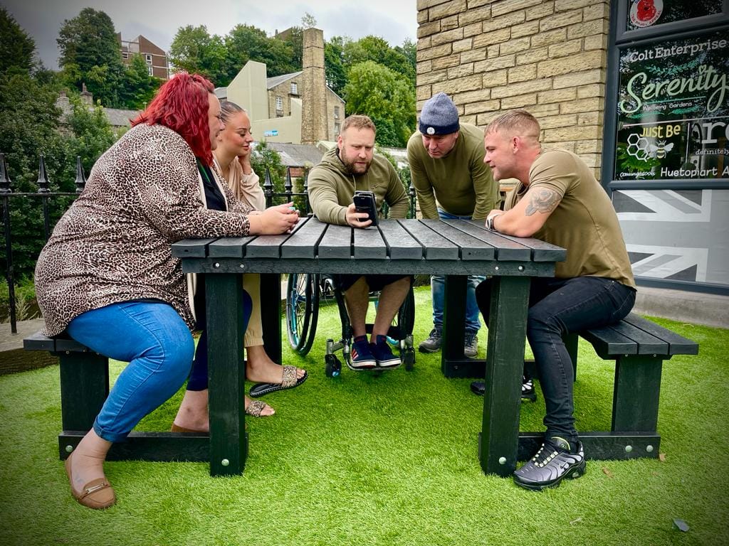 ritish Recycled Plastic Brimham picnic bench with wheelchair-accessible end