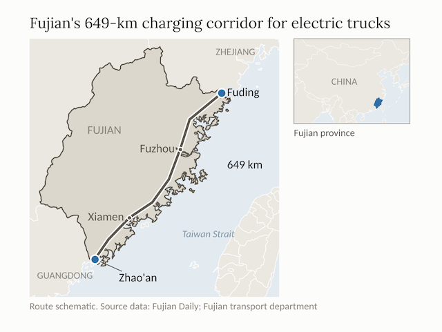 The transport department page dates from June 2021 and puts the Fujian section’s two ends at Fuding and Zhao’an and gives its length as 649 km.