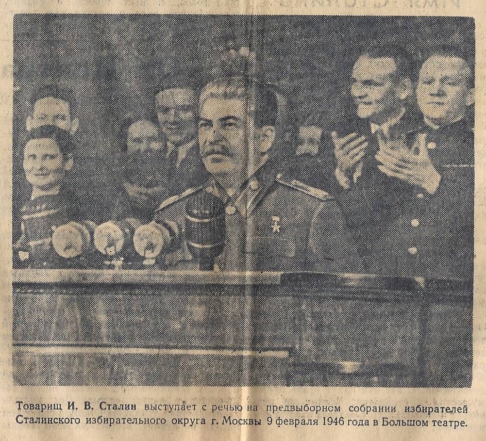 Stalin makes a speech on Feb 09 1946