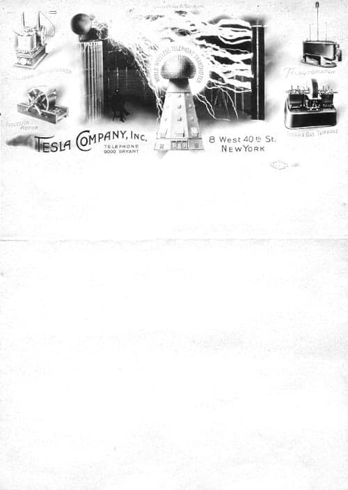 Nikola Tesla Company Letterhead, c.1900