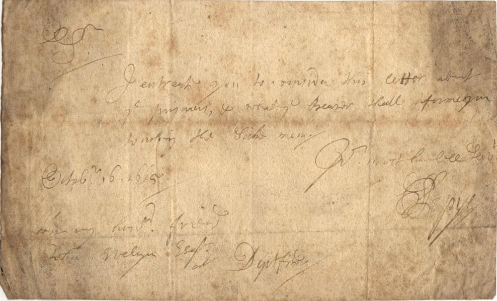 A short letter from Samuel Pepys to John Evelyn
