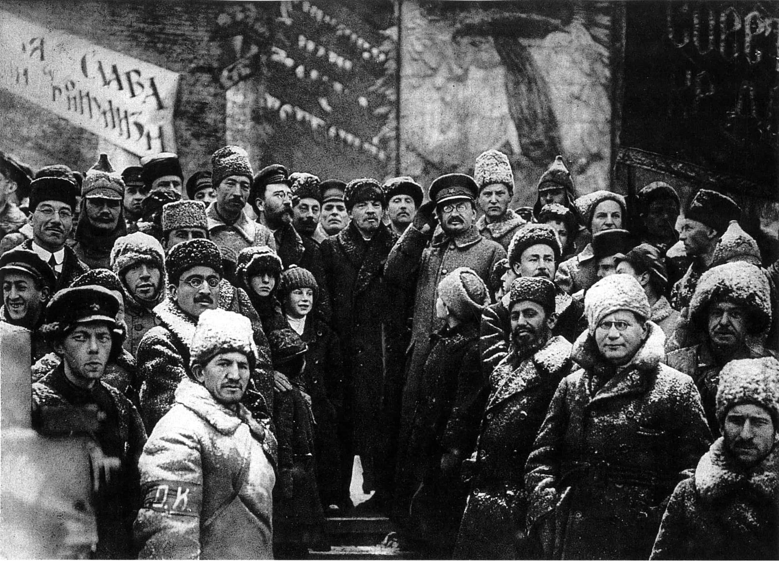Lenin, Trotsky and Kamenev celebrating the second anniversary of the October Revolution, 7 November 1919