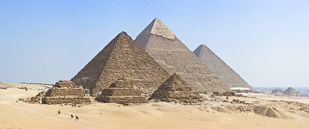 The Giza pyramid complex includes the Great Pyramid of Giza, the Pyramid of Khafre, and the Pyramid of Menkaure