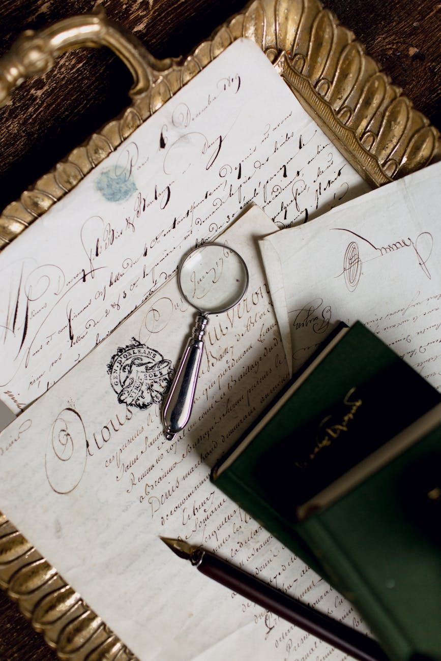 papers on gold tray