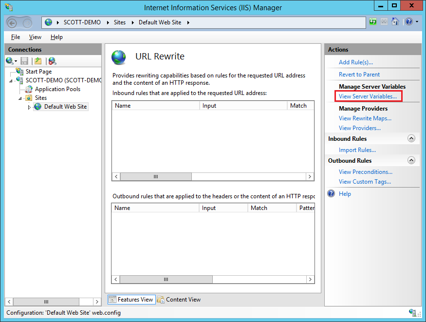 View server variables