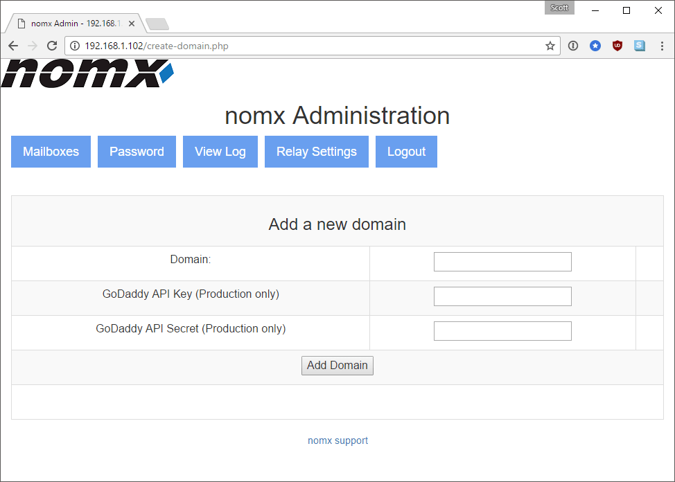 create domain screen