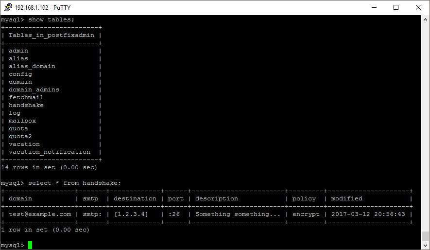 handshake table dump