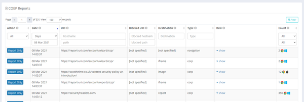 Enabling COOP and COEP reports on Report URI