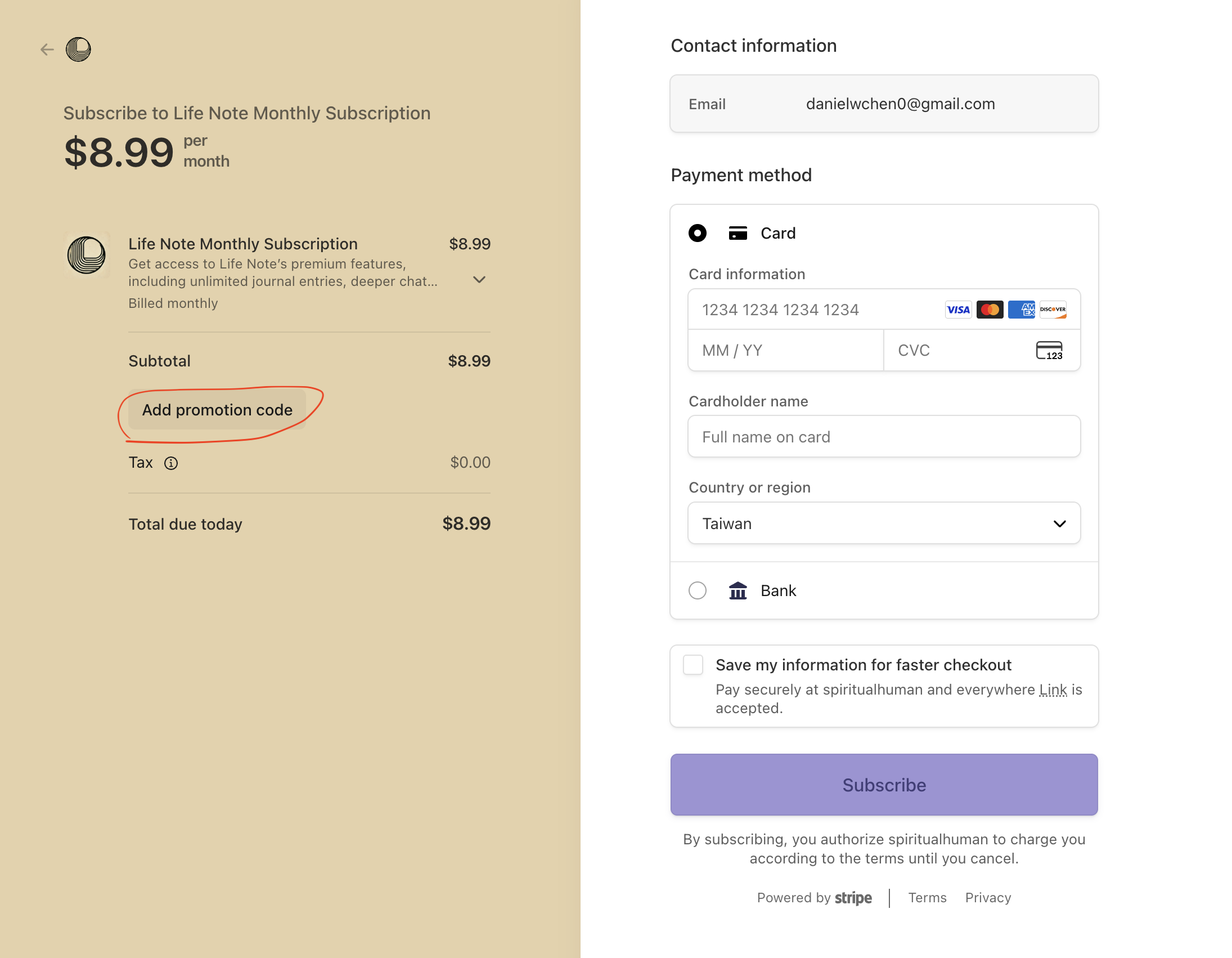Screenshot from Life Note Gift Cards