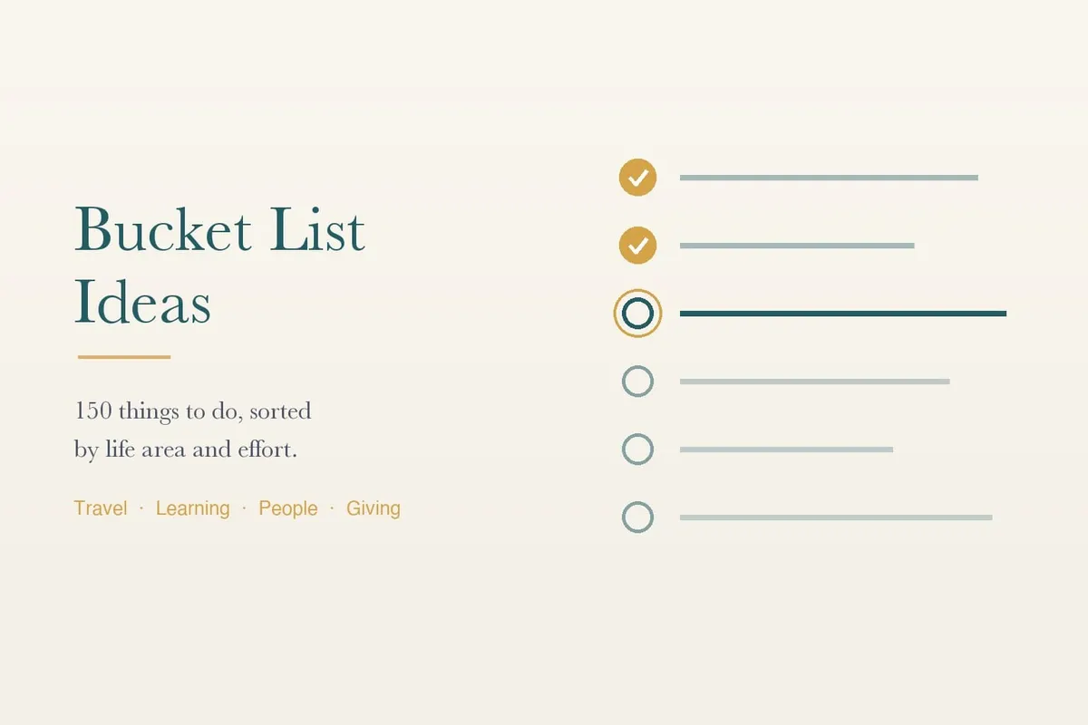 Bucket List Ideas (2026): 150 Things to Do, Sorted by Life Area