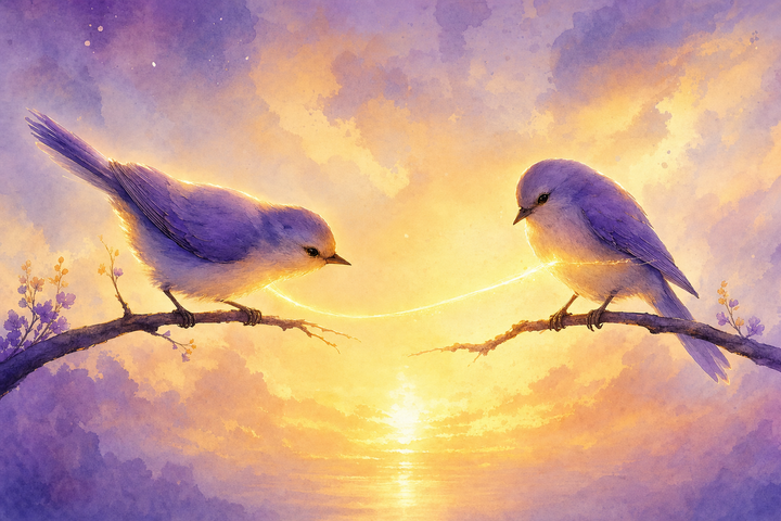 Soft Japanese-watercolor editorial illustration symbolizing attachment style quiz