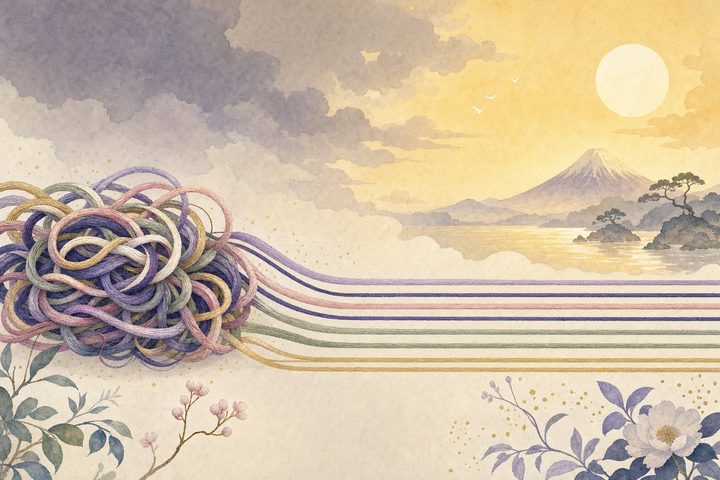 Soft Japanese-watercolor editorial illustration symbolizing cbt journaling